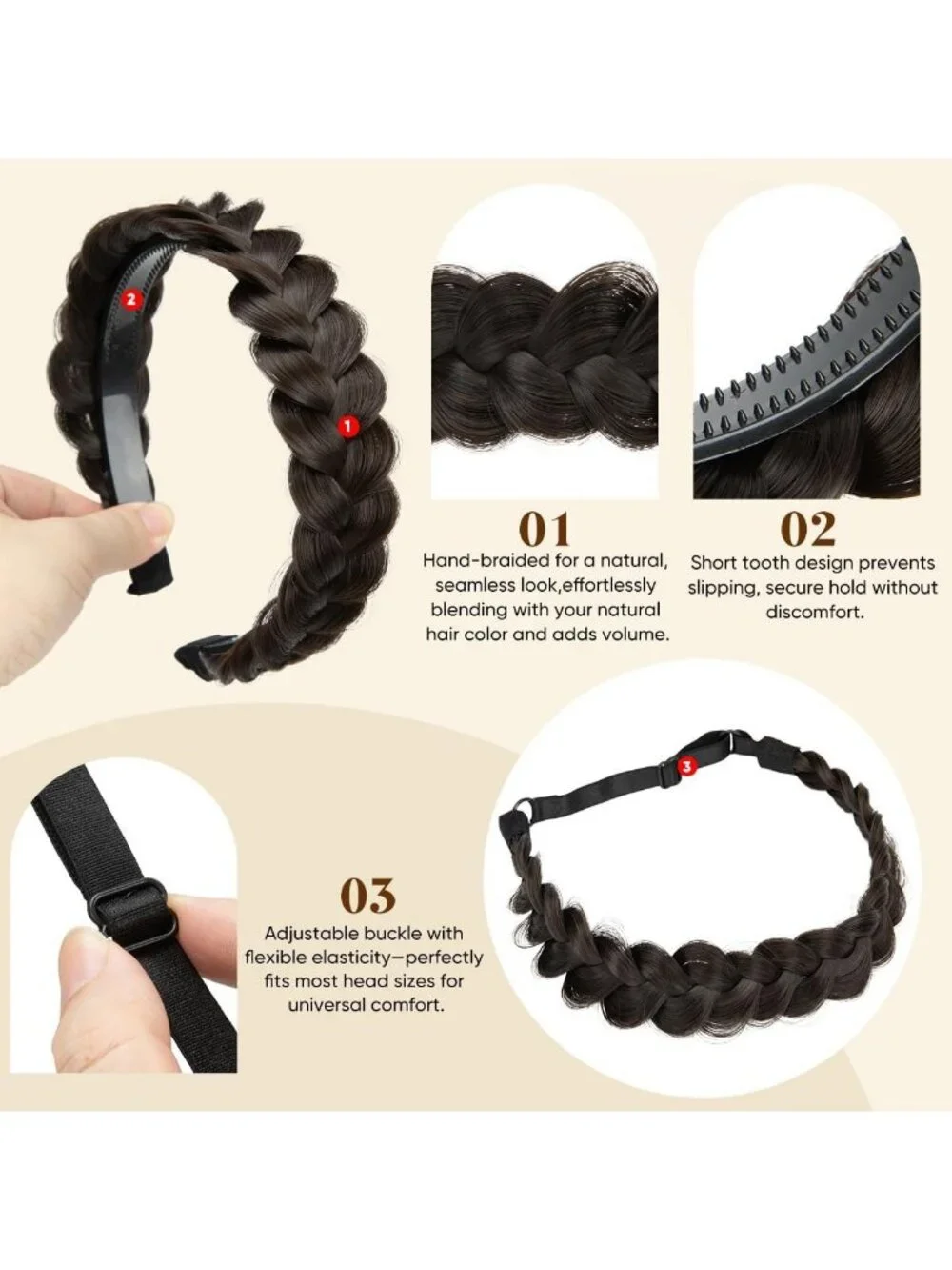 Handmade 2PC Braided Headbands for Women - Elastic Stretch Hair Accessories